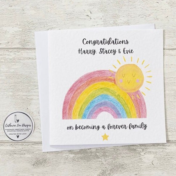 Adoption Card, Congratulations Adoption Greeting Card, Personalised Rainbow and Sunshine Adoption Family Card (Choice of 2 Designs)