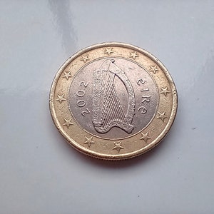1 euro 2002 Ireland Eire Celtic Harp Bimetallic Coin rare coin