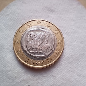 Coin 1 euro owl Greece 2007 multiple errors rare coin Finland unique coin Symbol of Goddess Athena