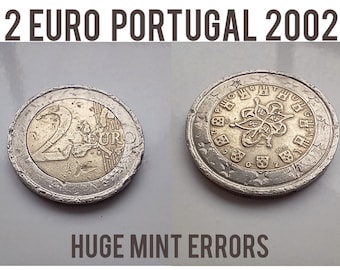 Portugal 2 euro 2002 Huge Mint Errors rare unique coin one available