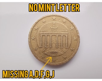 2002 Germany 50 Euro Cent Coin: No Mint Letter Error