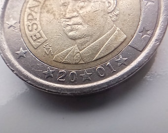 2 euro Spain 2001 rare coin with mis-minting visible errors King Juan Carlos I