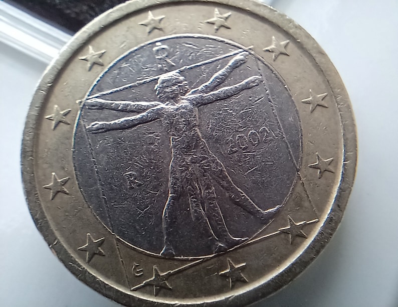 1 euro 2002 Italia moneda rara Hombre de Vitruvio Leonardo Da Vinci