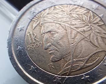 2002 Italy 2 Euro Coin: Dante Alighieri Portrait, Mint Errors