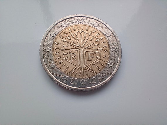 2002 年フランス 2 ユーロ硬貨: 造幣局エラー、「Liberte Egalite