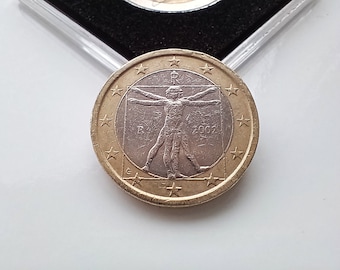 1 euro 2002 Italy rare coin Vitruvian man Leonardo Da Vinci mis-minting
