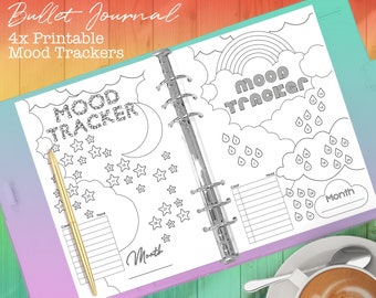 Printable Mood Tracker Pages for Planners and Journals  - Fits A5 and Half US Letter – 4 Weather Themed designs
