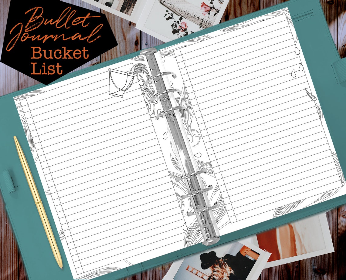 Printable Bucket List Tick List for Planners and Journals Fits A5 and