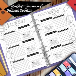 Páginas de seguimiento de podcasts imprimibles para agendas y diarios: se adaptan a A5 y media carta estadounidense