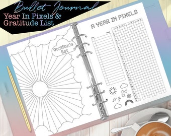 Printable Year in Pixels Mood Tracker and Gratitude Tracker for Planners and Journals  - Fits A5 and Half US Letter