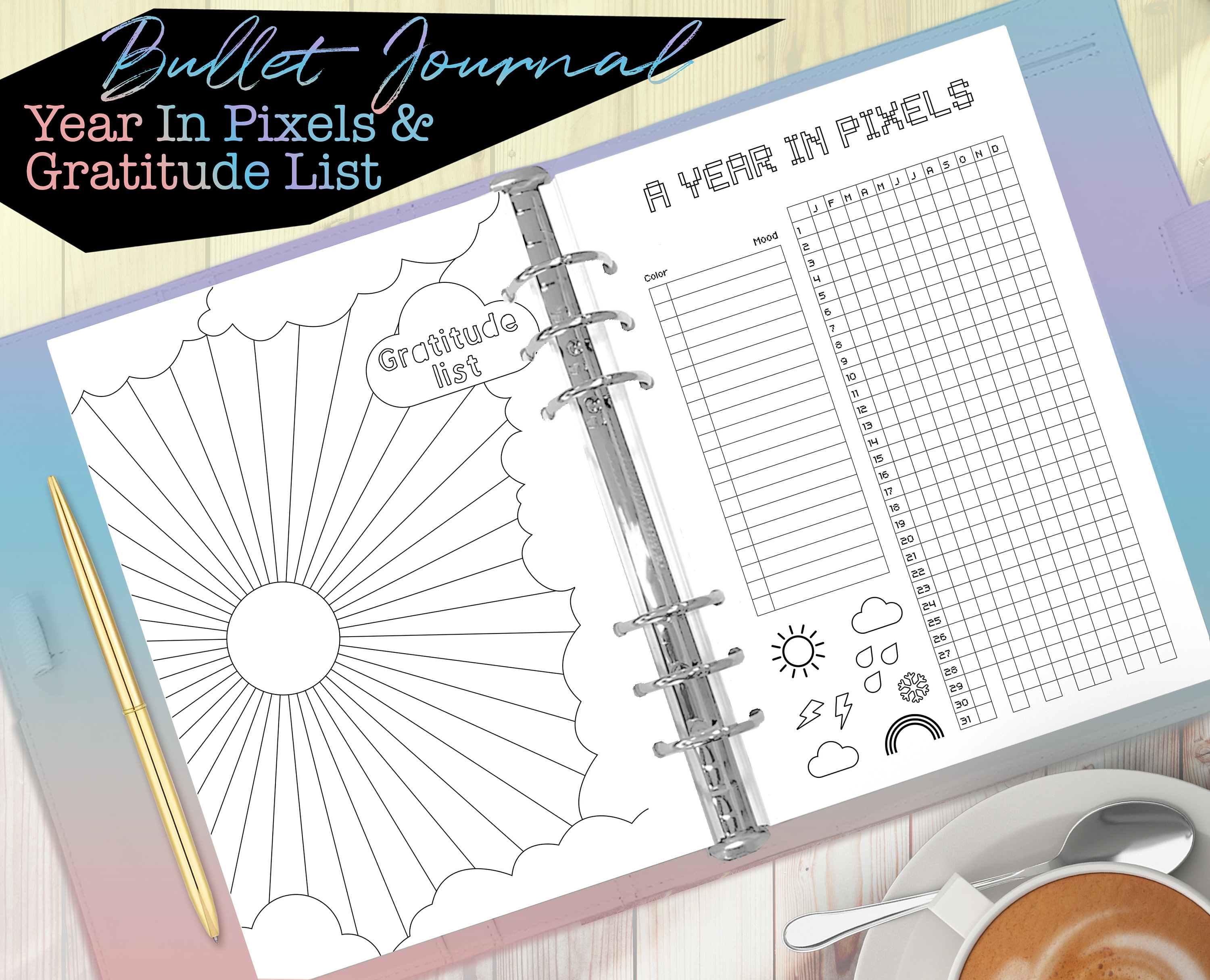 Printable Year in Pixels Mood Tracker and Gratitude Tracker for ...
