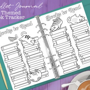 Printable Cat Themed Book Tracker Pages for Planners and Journals – Fits A5 and Half US Letter