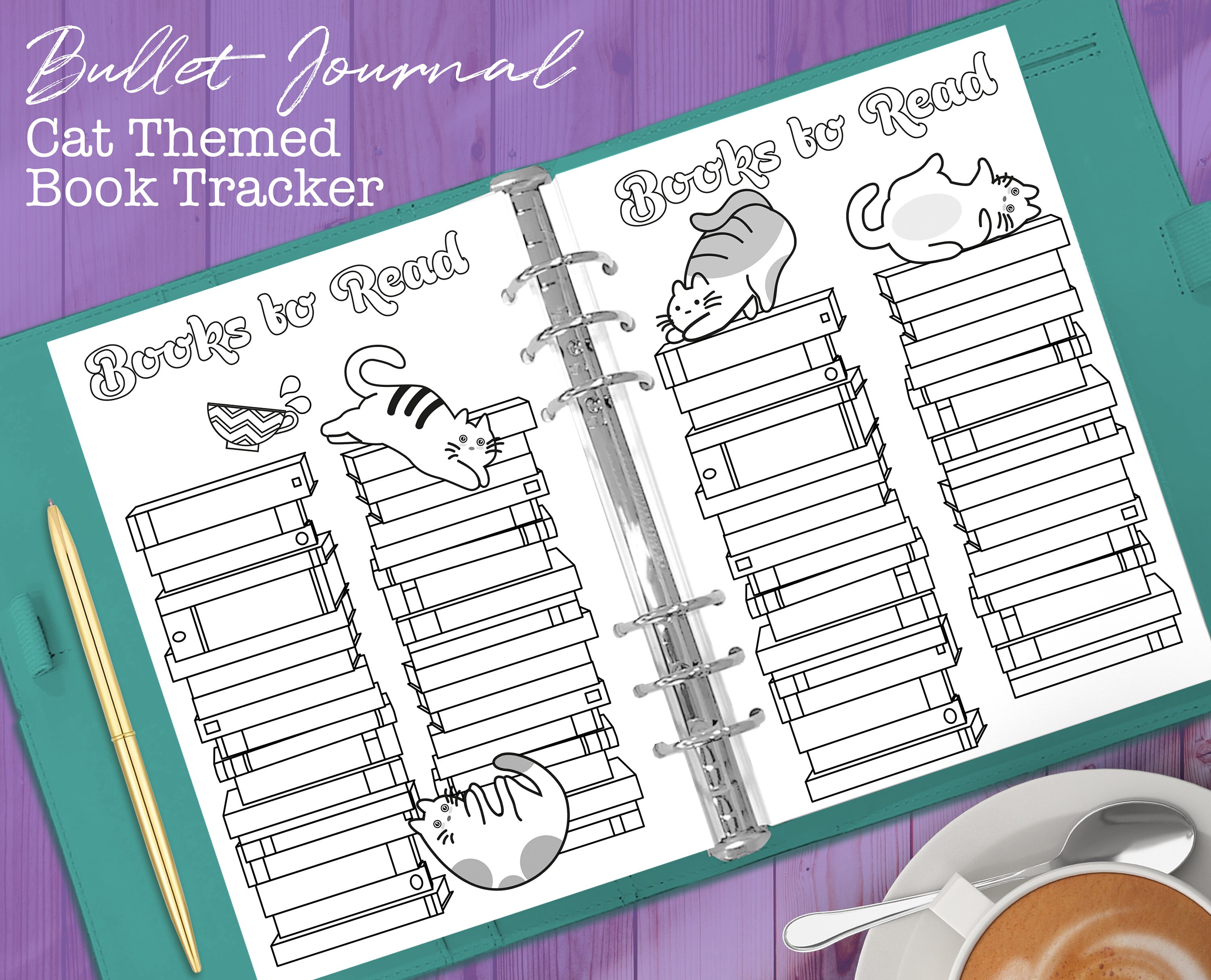 Printable Cat Themed Book Tracker Pages for Bullet Journals - Etsy ...