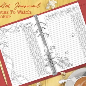 Printable Movies to Watch Tracker Seiten für Planer und Journals – Passend für A5 und Half US Letter
