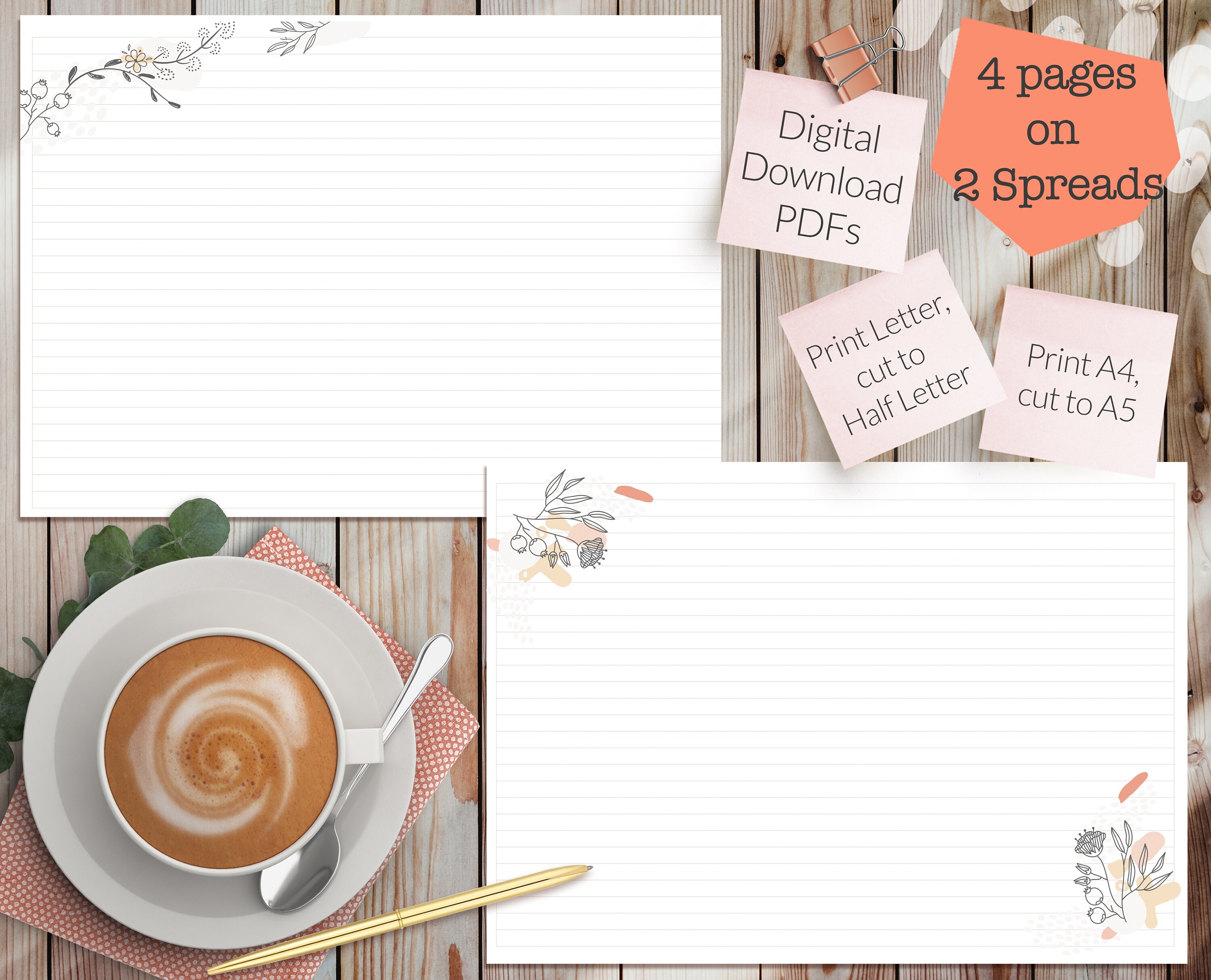Printable Boho Note Paper for Planners and Journals – Fits A5 and Half ...