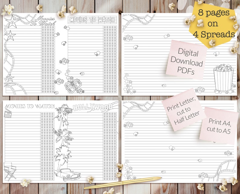 Printable Movies to Watch Tracker Pages for Bullet Journals - Etsy