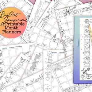 Printable Undated Calendar Monthly Pages for Journals and Planners– Fits A5 and Half US Letter