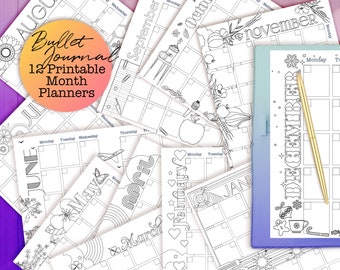 Printable Undated Calendar Monthly Pages for Journals and Planners– Fits A5 and Half US Letter