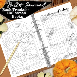 Printable Halloween Bookshelves Book Tracker Pages for Planners and Journals – Fits A5 and Half US Letter
