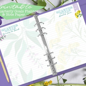 Printable Quarterly Goals Planner – Fits A5 and Half US Letter. Plants, Herbs and Botanicals Themed.