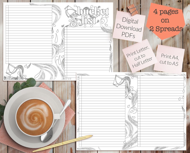 Printable Bucket List Tick List for Planners and Journals Fits A5 and