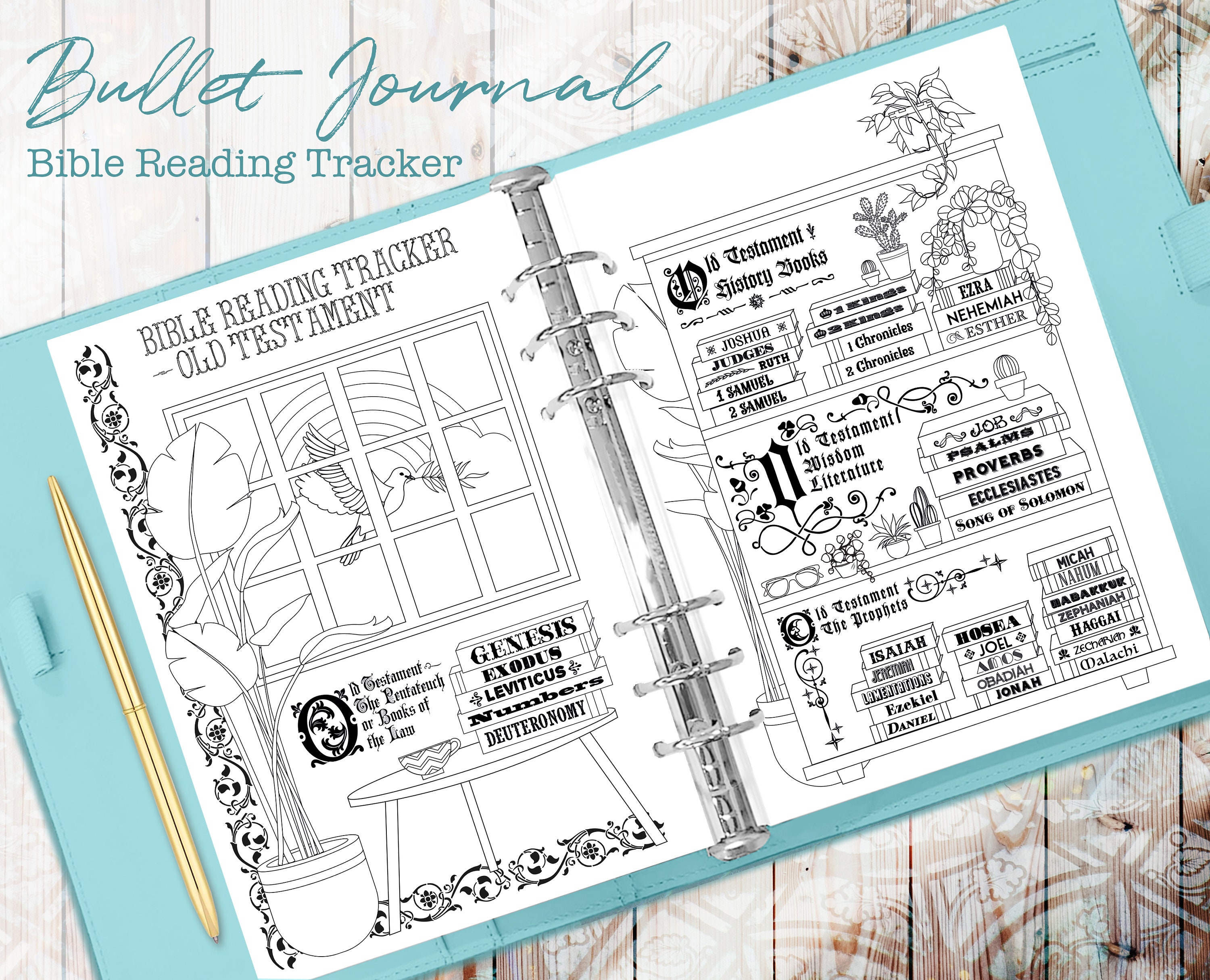 Printable Bible Reading Tracker Pages for Planners and Journals Fits A5 and  Half US Letter. Plants and Stained Glass Themed. 