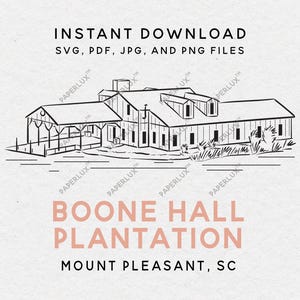 Boone Hall Plantation Mount Pleasant SC wedding venue illustration – svg, png, pdf, jpg digital clipart for invitations, signage, décor