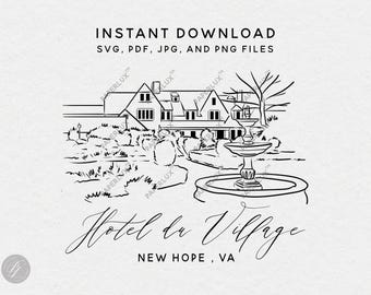 Hotel du Village Wedding Venue Illustration: New Hope PA (Digital Download)