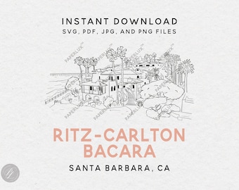 Ritz-Carlton Bacara Santa Barbara CA wedding venue illustration – svg png pdf jpg digital download for invitations & stationery