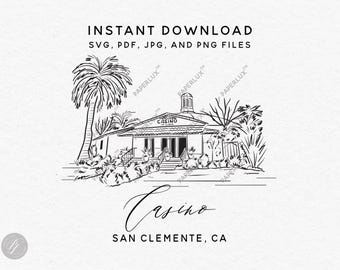 Casino San Clemente wedding art – California venue clipart – svg, png, pdf, jpg – instant download