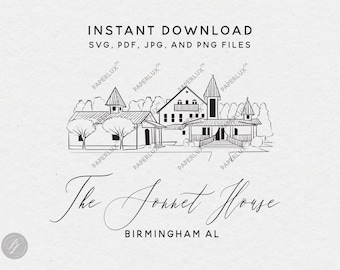 Ilustración del lugar de celebración de bodas The Sonnet House (clip art de Birmingham, AL) (svg, png, pdf, jpg) – descarga instantánea