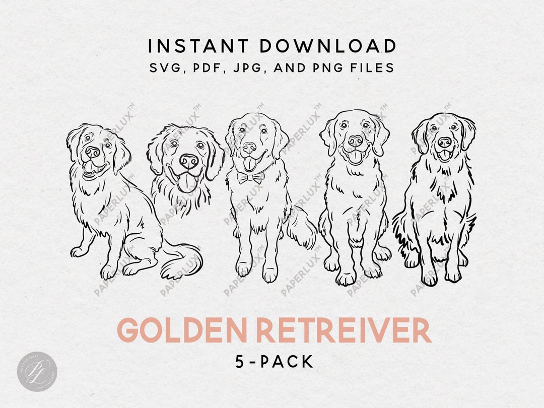 Golden Retriever Dog Bundle – 5 Pet Illustrations Set – Svg Png Pdf Jpg ...
