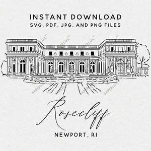 Rosecliff wedding venue illustration – Newport RI clip art for invites – svg, png, pdf, jpg – instant download