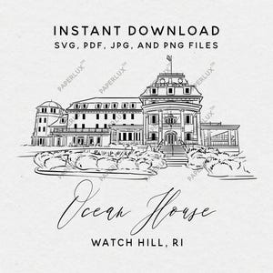 Ocean House wedding venue illustration – Watch Hill RI clip art for invites – svg, png, pdf, jpg – instant download