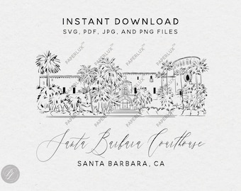 Santa Barbara Courthouse wedding venue illustration – Santa Barbara CA clip art – svg, png, pdf, jpg – instant download