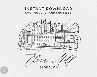 Elora Mill wedding venue illustration – Elora ON clip art for invites – svg, png, pdf, jpg – instant download