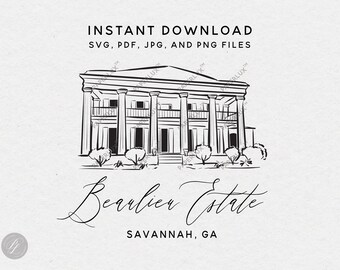 Arte para casamento na Beaulieu Estate – Clipart para local de eventos em Savannah, GA – SVG, PNG, PDF, JPG – Download instantâneo
