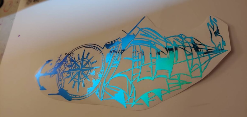 Pirate Ship Blue Holo Vinyl Sticker