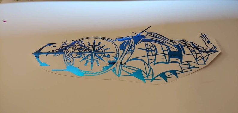 Pirate Ship Blue Holo Vinyl Sticker