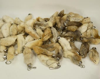Bulk 50 New Lucky Rabbits Foot Key Chain, Zipper Pull, Charm Natural Colors