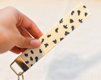 Navy Speckled Duck Cloth Key Fob: Wristlet Keychain