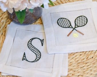 Tennis Monogram Cocktail Napkin | Tennis Napkin | Housewarming Gift | Cocktail Napkin | Linen Napkin | Plant |Linen | Kitchen Linens