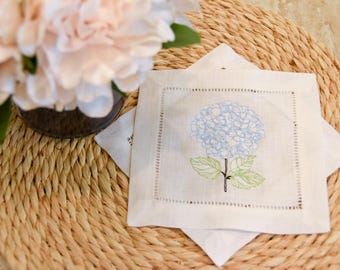 Hydrangea Cocktail Napkin | Flower Napkin | Housewarming Gift | Cocktail Napkin | Linen Napkin | Hydrangea | Linen | Kitchen Linens