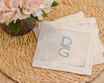 Monogram Cocktail Napkin | Party Napkin | Housewarming Gift | Cocktail Napkin | Hemstitch Napkin | Linen | Kitchen Linens | Bridal Gift