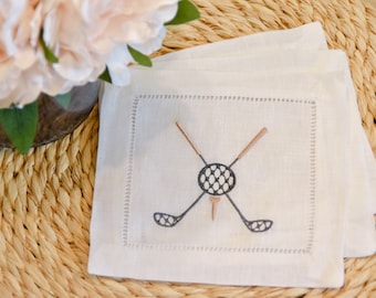 Golf Cocktail Napkin | Party Napkin | Housewarming Gift | Cocktail Napkin | Hemstitch Napkin | Linen | Kitchen Linens | Golf Gift