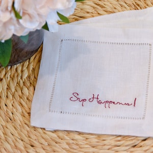 Sip Happens! Cocktail Napkin | Holiday Napkin | Housewarming Gift | Cocktail Napkin | Linen Napkin | Christmas | Linen | Kitchen Linens
