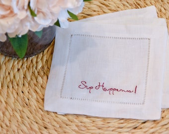 Sip Happens! Cocktail Napkin | Holiday Napkin | Housewarming Gift | Cocktail Napkin | Linen Napkin | Christmas | Linen | Kitchen Linens