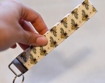 Bumblebee Fabric Key Fob: Wristlet Keychain Lanyard