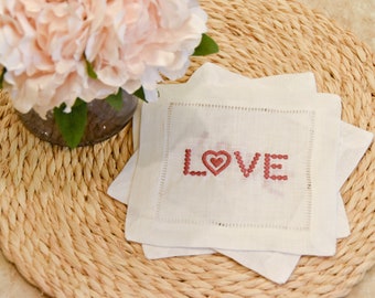Love Linen Cocktail Napkins: Hemstitch Party Napkins