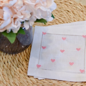 Mini Hearts Cocktail Napkin | Holiday Napkin | Housewarming Gift | Cocktail Napkin | Linen Nap kin | Valentines Day| Linen | Kitchen Linens